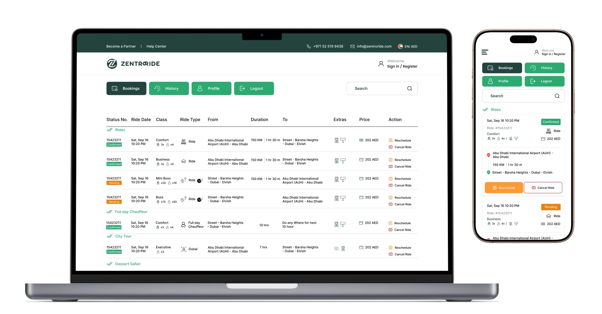 ZentroRide rider dashboard