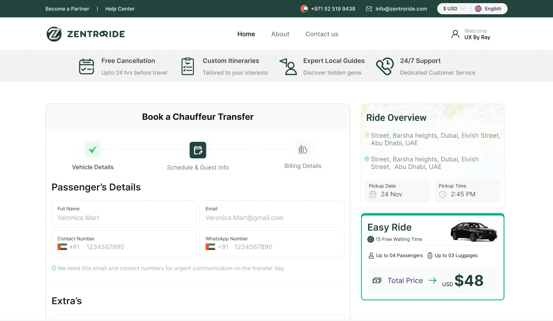 Add details: passenger details and extras